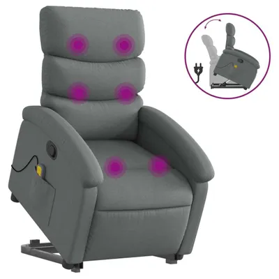 Image de vidaXL Fauteuil de massage avec releveur Tissu gris foncé