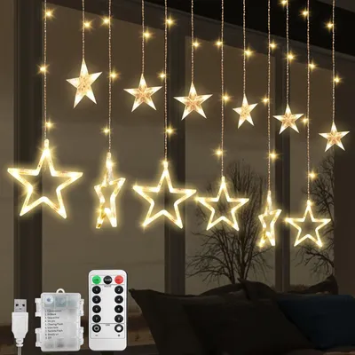 Lichtvorhang 2,5 m, 138 LEDs, 12 Sterne, 8 Modi, warmweiß