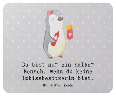 Produktbild von Mr. & Mrs. Panda Mauspad Imbissbesitzerin Herz - Grau Pastell - Geschenk, Witzig, laptop mousepad, Mouse Pad, Pommesverkäuferin, mausteppich, Lustig, Pommesliebe, pc