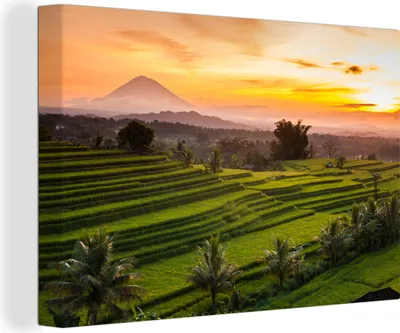 Produktbild von MuchoWow® - Leinwandbilder - Landschaft von Indonesien bei Sonnenuntergang, Wandbild, Wanddeko Bilder Wohnzimmer, 60x40 cm