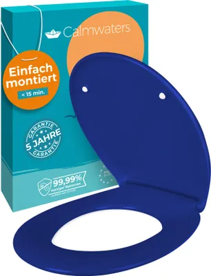 Produktbild von Calmwaters® Premium WC Sitz einfache Montage, Toilettendeckel bis 250 kg,  EU, antibakterieller Duroplast, Absenkautomatik, 2 Montage Optionen, abnehmbar, Klobrille, oval, Blau