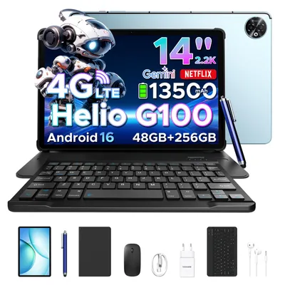 Produktbild von DOOGEE Tab E3 Max VIP Tablet Android 16, 14 Zoll 2,2K, 48GB(8+40)+256GB, 13500mAh/18W,4G LTE,Widevine L1, inkl. Tastatur, Maus, Hülle, Stift