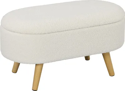 Image de HOMCOM Banc avec espace de rangement, banc rembourré avec couvercle, banc-lit avec aspect velours de nounours, pour couloir chambre à coucher salon, cadre en bois 82 x 41 x 45 cm Blanc