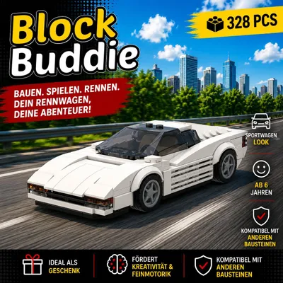 Produktbild von BlockBuddie™ Testarossa Sportcoupé MOC – 328 Teile – Klemmbaustein Set