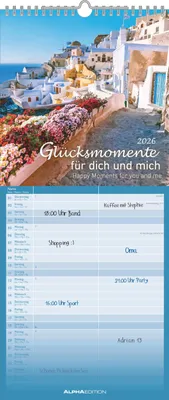 Produktbild von Alpha Edition - Glücksmomente für dich und mich Familienkalender 2026 - Wandkalender 19,5×45 cm mit 5 Spalten & Feiertagen, Landschaftsmotive, praktischer Terminplaner für Familien & Paare