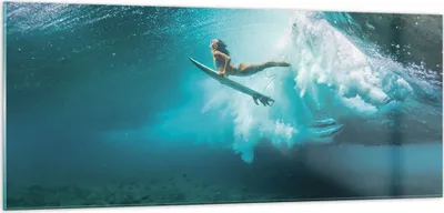 Produktbild von Bilder auf glas - Einteilig - Surfen Unterwasser Frau - 100x40cm - Glasbilder - Wandbilder - Bilder - zum Aufhängen bereit - Wanddekoration aus Glas - Glas Bilder - Wandbild auf Glas - GAB100x40-4898