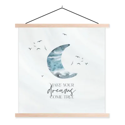 Produktbild von MuchoWow® Textilposter Kinder - Mach deine Träume wahr - Sprichwörter - Jungen - Blau - Aquarell 40x40 cm mit holzfarbenen Rahmen - Posterleiste
