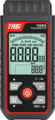 Zdjęcie produktu dla TASI TA501A Cyfrowy tachometr, tachometr LCD, bezdotykowy cyfrowy tachometr ręczny, tachometr laserowy, duży zakres pomiarowy, 2,5šC99999 rpm, prędkościomierz dla przemysłu maszynowego, silników samochodowych, test prędkości
