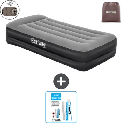 Productafbeelding van Bestway opblaasbare luchtbed - 1 persoon - 97 x 191 x 46 cm - Grijs - Inclusief accessoires