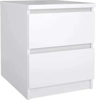 Image de Daiki - Table de nuit, 50x40x50h cm Blanc Brillant, 2 Tiroirs