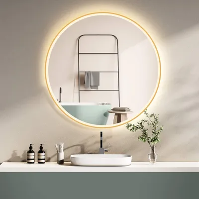 Produktbild von HOKOBadspiegel Anti-fog Rund 80cm mitRahmen+TouchSchalter+LichtWechsel Warmweiß-Kaltweiß-Neutral Licht mit TouchSchalter und Wandschalter einschaltbar