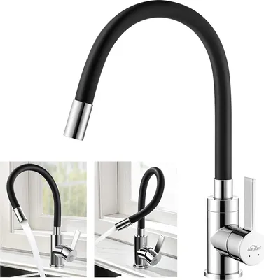 Produktbild von Auralum Hochdruck Küchenarmatur Schwarz, flexibler 360° Drehbar Wasserhahn Küche Spültischarmatur mit Wassersparen Perlator, flexible Mischbatterie Küche