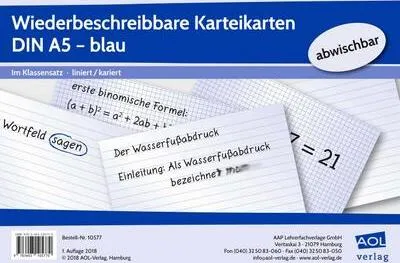 Produktbild von Wiederbeschreibbare Karteikarten DIN A5 - blau