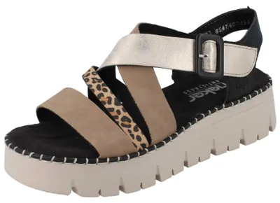 Produktbild von RIEKER Damen Plateau Riemchen Sandale beige multi Kunstleder - Größe: 40