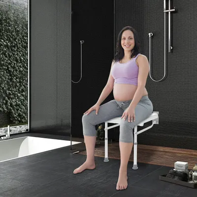 Image de Siège de douche mural pliable NAIZY,Chaise de douche pliable,Tabouret de bain réglable en hauteur Pour personnes âgées,Femmes enceintes,Handicapés Charge maximale 200 Kg