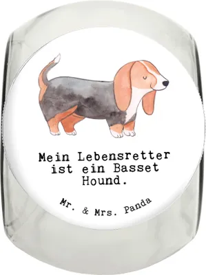 Produktbild von Mr. & Mrs. Panda Dose Basset Hound Lebensretter L 870ml - Weiß - Geschenk, Vorratsglas, Aufbewahrungsdose, Keksdose, Vorratsbehälter, Glasdose