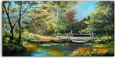 Produktbild von Coloray Spritzschutz aus Glas 140x70  Wandkunst Küchenrückwand Foto Bild Landschafts Baum See Brücke
