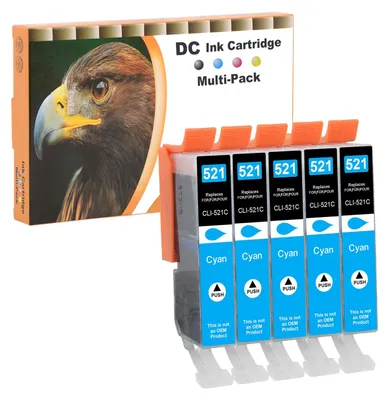 Immagine prodotto di Cartucce compatibili D&C 5X ciano per stampanti Canon CLI-521 C, adatte ai modelli Canon Pixma MP640, MP980, MP990, MX860, MX870, IP3600, IP4600, IP4600X, IP4700, MP540, MP550, MP560, MP620