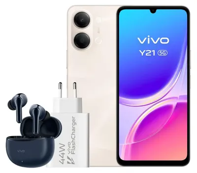 Obrázok produktu pre VIVO Y21 5G 4 GB (+4) 256 GB zlatá farba, nabíjačka + slúchadlá.