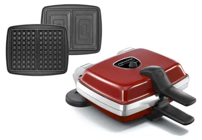 Productafbeelding van Wafelijzer anti-aanbaklaag rood (wafelplaten + croque monsieur)