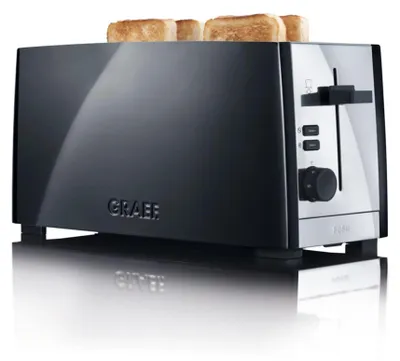 Produktbild von Graef TO 102, 4 Scheibe(n), Schwarz, Aluminium, Edelstahl, Tasten, Drehregler, 1380 W, 230 V