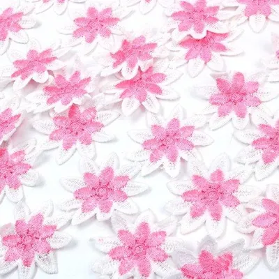 Produktbild von 15 Yards (ca. 13,7 Meter) breites, 5 cm breites Spitzenband mit Pfirsichblüten-Motiv, ideal zum Nähen und Basteln - Rosa