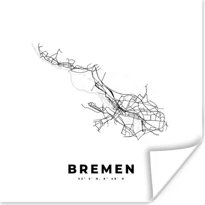 Produktbild von MuchoWow® Poster Stadtplan - Deutschland - Schwarz und weiß - Bremen - Karte 50x50 cm - Wohnzimmerdekoration