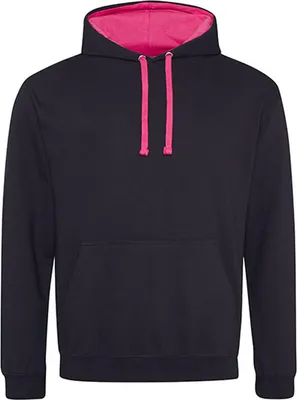 Produktbild von Just Hoods JH003 | Varsity Herren Hoodie / Kaputzenpullover - Farbe: Jet Black/Hot Pink - Größe: XL
