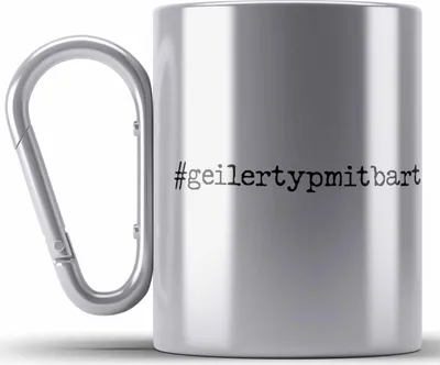 Produktbild von Trendation - Bartträger Edelstahl Tasse Karabiner Geilertypmitbart Bart Geschenk Bart Lustig (Silber)