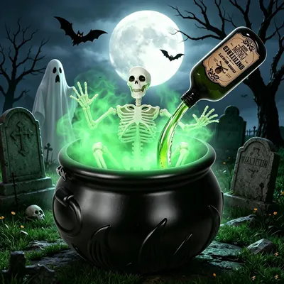 Produktbild von Heksenketel Halloween-Dekoration mit Nebelmaschine und Skelett, Innenbereich, Halloween Deko