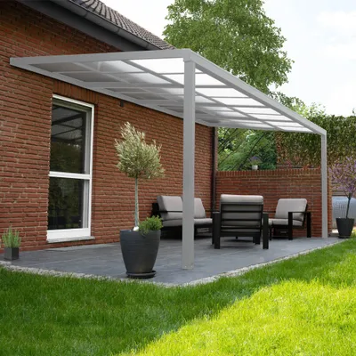 Produktbild von HOME DELUXE - Terrassenüberdachung SOLIS DELUXE - Weiß, 290 x 295 x 233 / 272 cm - inkl. Schiebedachfunktion - inkl. Hohlkammerplatten, Montagematererial I Pergola Überdachung Terrassendach