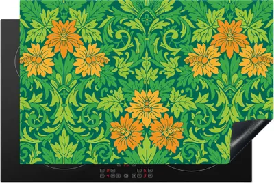 Produktbild von KitchenYeah© Herdabdeckplatte Blätter - Blumen - Boho - Muster , 80x52cm, Küche Deko, Glaskeramikkochfeld Herdabdeckung, Abdeckplatte fùr Kochfeld