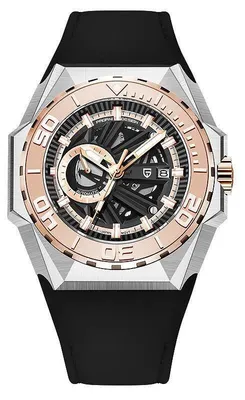 Produktbild von Herrenuhr Pagani Design Appose, Automatik, echtes Leder, Schwarz / Roségold
