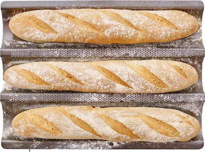 Obrázok produktu pre Perforovaný plech na pečenie - BIRKMANN - EASY BAKING - Uhlíková oceľ - S antiadhéznym povrchom - Na 3 bagety - 39,5 x 29,5 x 4,5 cm