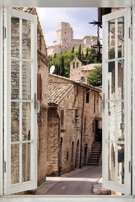 Produktbild von Wallario Poster mit Fenster-Illusion: Italienische Gasse, Größe: 61 x 91,5 cm (Maxiposter)