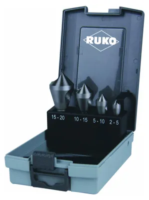 Zdjęcie produktu dla RUKO 102312ERO, Wiertło do gratowania, Reguła prawej dłoni, Żeliwo, Stop kobaltu stali szybkotnącej (HSS-Co), 4 szt., 600 g