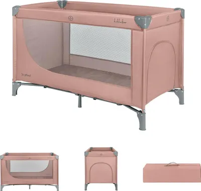 Produktbild von Kikkaboo Reisebett so gifted eine Ebene, weiche Matratzenauflage, Seiteneingang grau pink