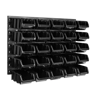 Image de Panneau à outils mural 57,6 x 39 cm avec 25 pcs. Boîtes suspendues Boîtes noires Système de stockage