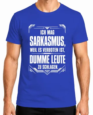 Imagen del producto de Camiseta azul para hombre con el texto: "Sarcasmo porque está prohibido insultar a los tontos". (Talla S)