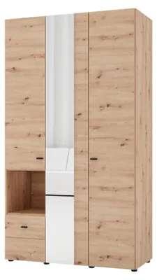 Produktbild von Patzcu - Kleiderschrank 3 Türen, 117x52 cm, Braun Eiche Knoten, Garderobe