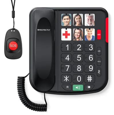 Produktbild von Protectly® Senioren Festnetztelefon – SOS-Taste, SOS-Anhänger, große Fototasten
