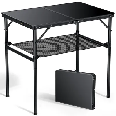 Immagine prodotto di Tavolo da campeggio pieghevole Anbte, dimensioni 90x60x74,7 cm (lunghezza x larghezza x altezza), struttura in alluminio, regolabile in 2 altezze