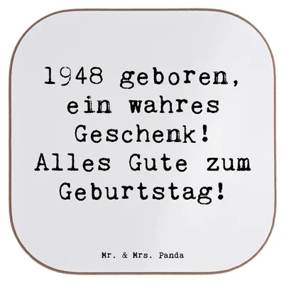 Produktbild von Mr. & Mrs. Panda Untersetzer Tasse Spruch 1948 Geburtstag - Weiß - Geschenk, 75., geboren in, Happy Birthday, für Gläser, Geburtstagsgeschenk, Coaster, Geburtsjahr, Alter