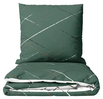 Produktbild von Bettwäsche Baumwolle 155x220 cm Set Grün Streifen Wendebettwäsche mit Reißverschluss Pflegeleicht & Bügelfrei