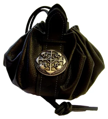 Produktbild von Leder-Beutel Dukatenbeutel Geldkatze Leder-Farbe schwarz Circles of Skull rund durchm. ca. 28 cm