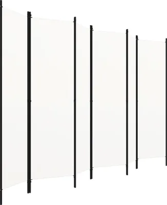 A white room divider made of multiple panels.