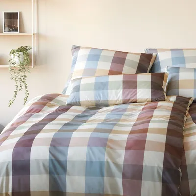 Produktbild von elegante Mako-Jersey-Bettwäsche-Garnitur Kuschel Karo Farbe Grün-Rot Größe 135x200+80x80