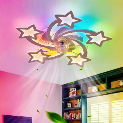 Obrázek produktu pro Stropní ventilátor s RGB osvětlením, dálkovým ovládáním, 6 rychlostmi, s funkcí stmívání a s tichým provozem