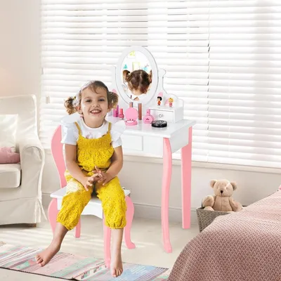 Immagine prodotto di Toilette per bambini con sgabello Toilette Princess con 3 cassetti e specchio bianco