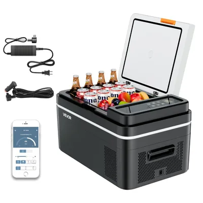 Obrázek produktu pro Chladicí box VEVOR s kompresorem, 22 l, elektrická mraznička 12/24 V DC s ovládáním přes aplikaci, automobilová lednička 100–240 V AC pro kempování, cestování, nákladní vozy a rybaření, přenosný termoelektrický chladicí box, 45 W